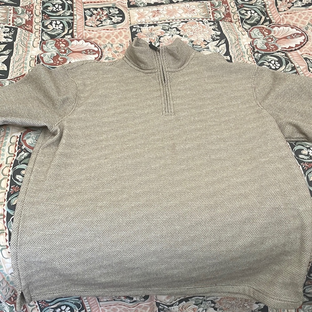 Men’s tan quarter-zip sweater. Perfect for cool weather. Great condition